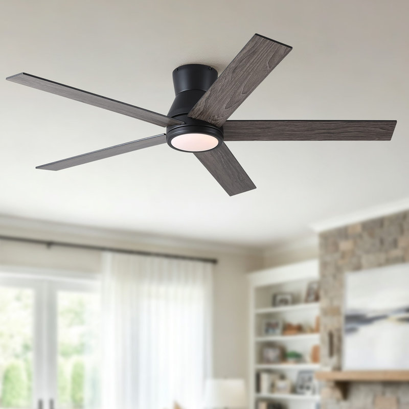 Homelover 52" Modern Flush Mount Ceiling Fan With Light Low Profile DC Reversible Ceiling Fan Dual‑Sided Blades 3Cct Dimmable Reversible Dc Motor Timer Memory