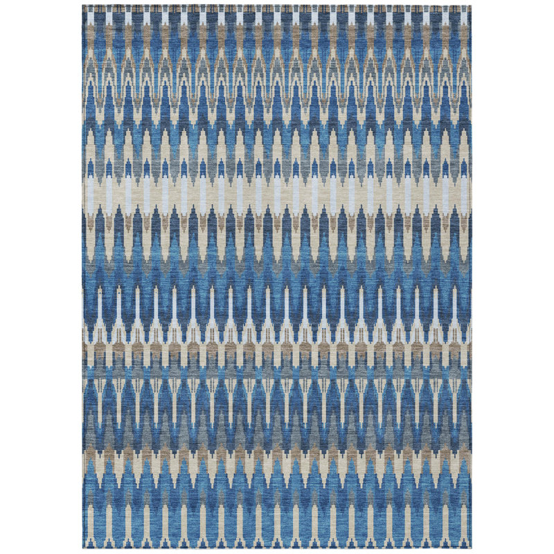 Tapis intérieur lavable 9 pi x 12 pi bleu marine et ivoire Southwestern