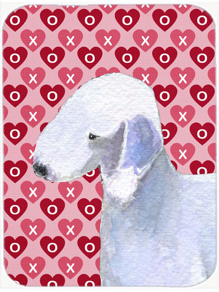 Planche à découper en verre caroline trésors bedlington terrier coeurs amour et st valentin Valentine Hearts