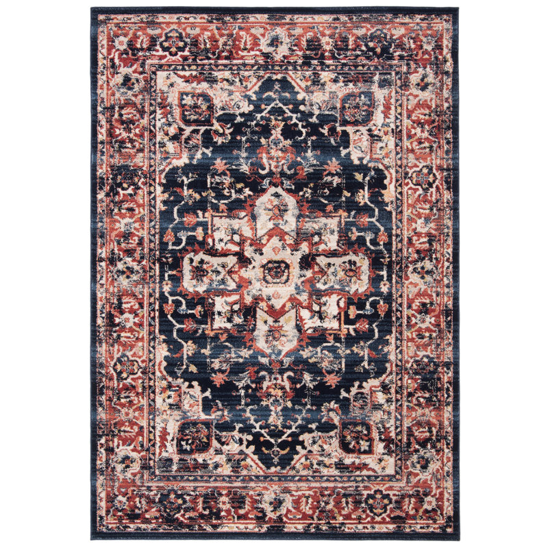 Tapis bleu marine / rouge Sechovicz, Rectangle 5 pi 3 po x 7 pi 6 po