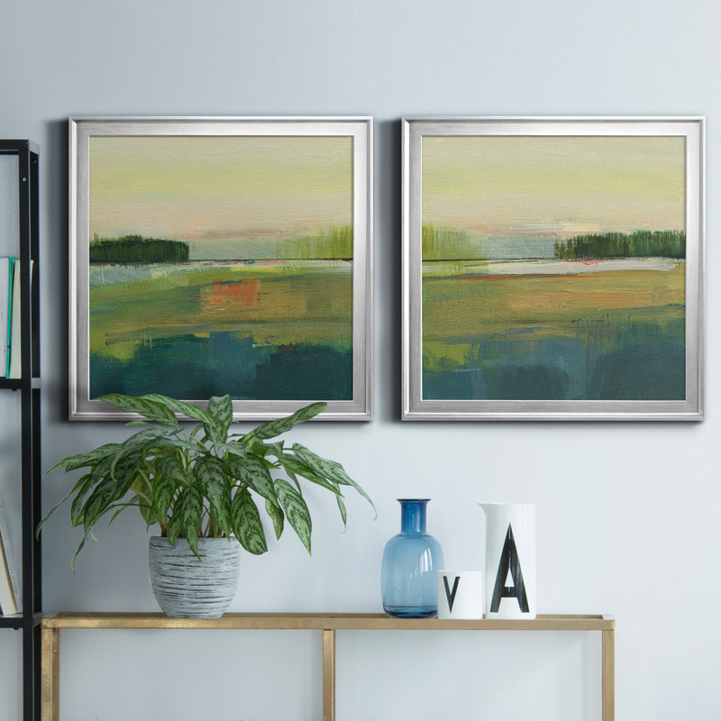 Way to Woodstock I - ensemble de 2 peintures sur toile encadrées, H 26,5 po x l 53 po x P 1,5 po, Argent