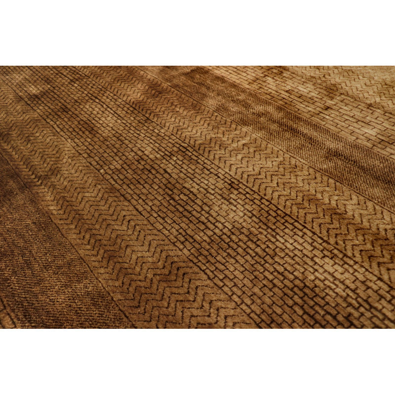 Tapis brun rayé en laine / coton fait à la main 4 pi 9 po x 7 pi 1 po