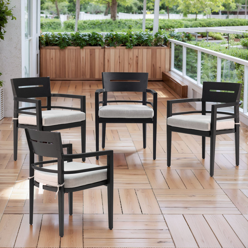 Ensemble de 4 chaises de salle à manger d'extérieur à structure en aluminium avec coussins Sunbrella