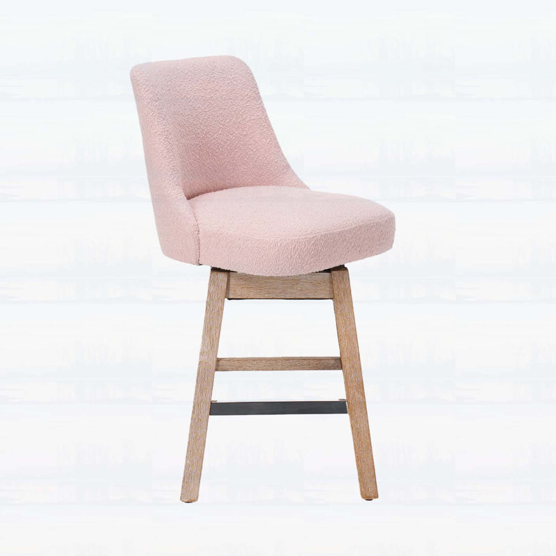 Ensemble de 2 tabourets de bar pivotants à 360 °, comptoir de 26 po avec dossier, tissu Boucle de style Mid-Century, pieds en bois, rose