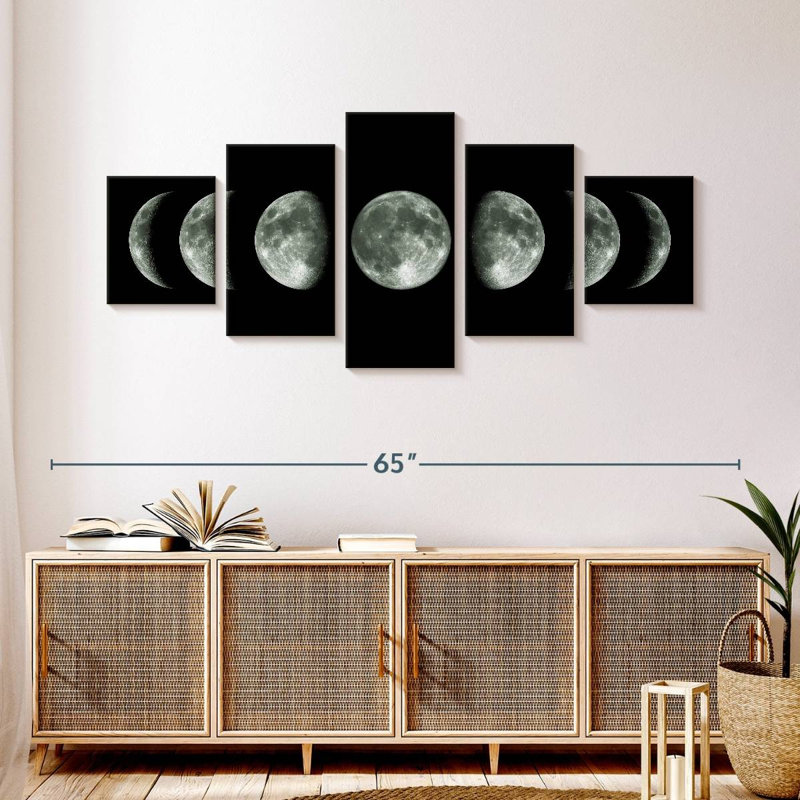 Cycle lunaire sur toile, ensemble de 5 pièces, H 55 po x l 24 po x P 1,25 po