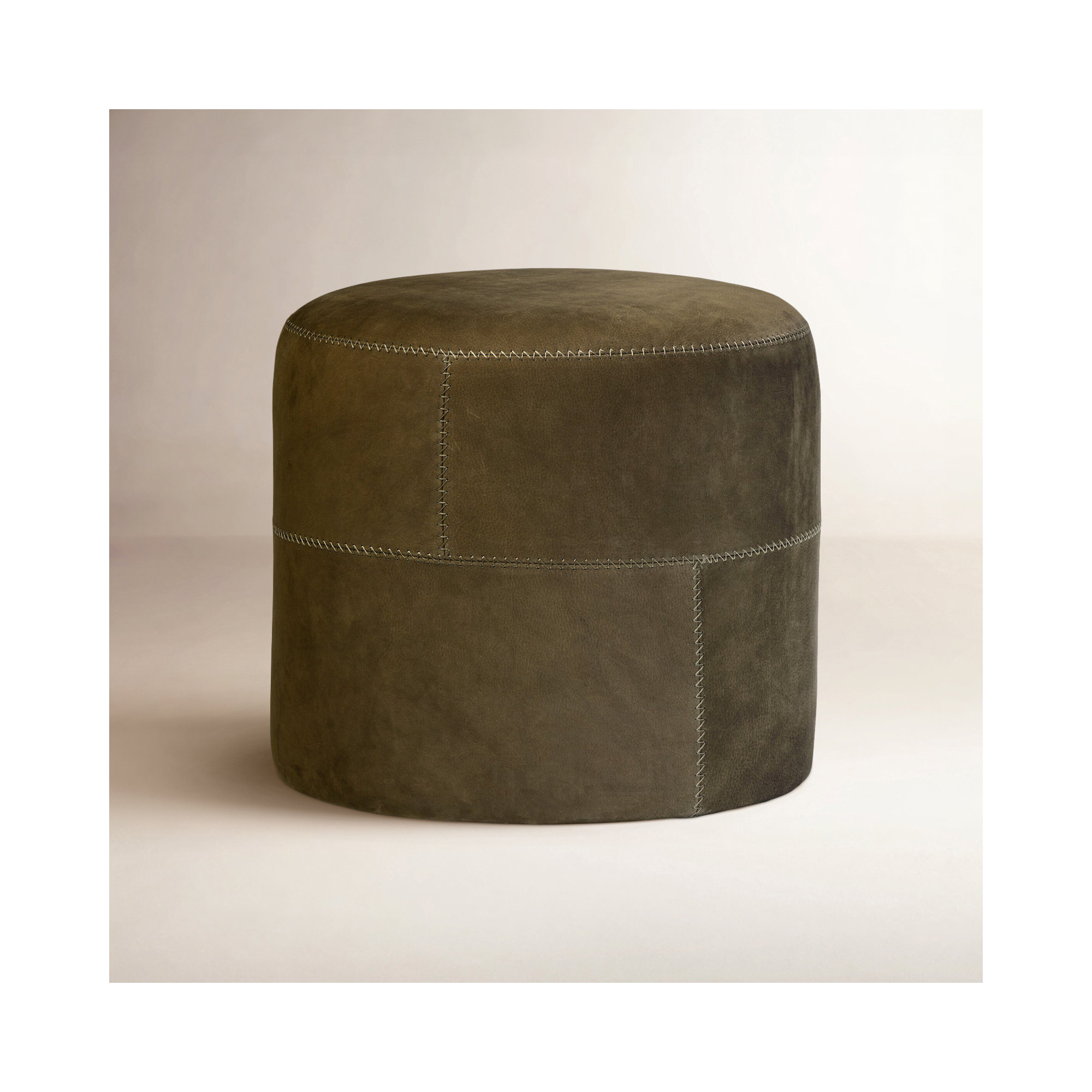 Camino Upholstered Ottoman, Nubuck Olive