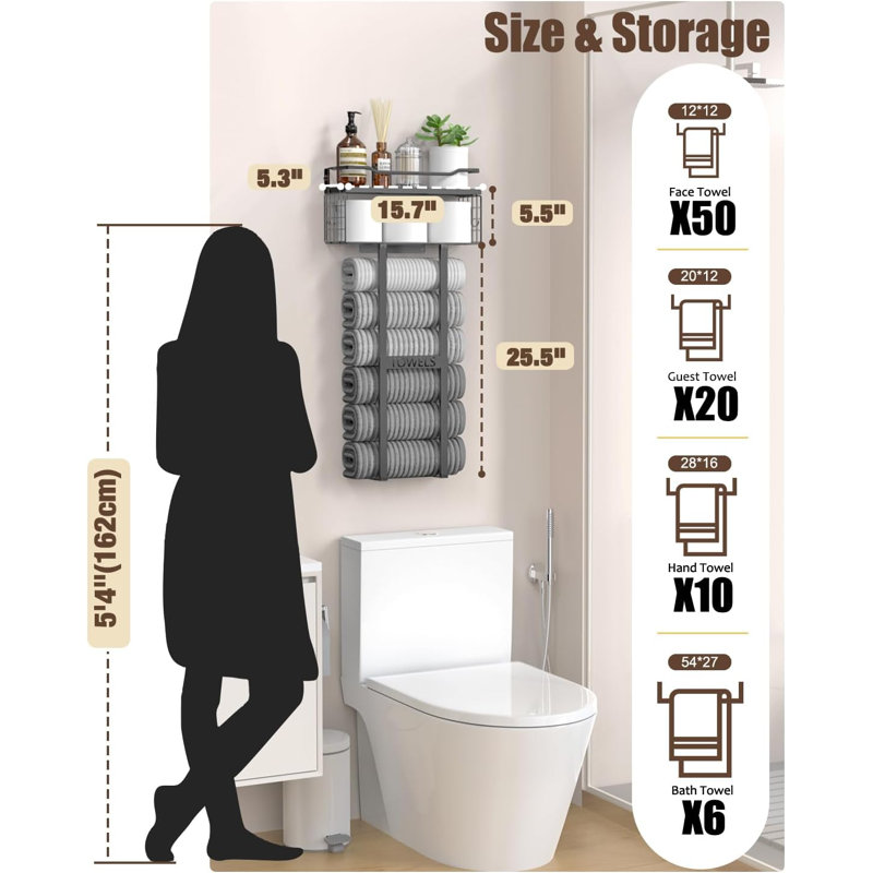 Porte-serviettes de salle de bain mural avec tablette flottante