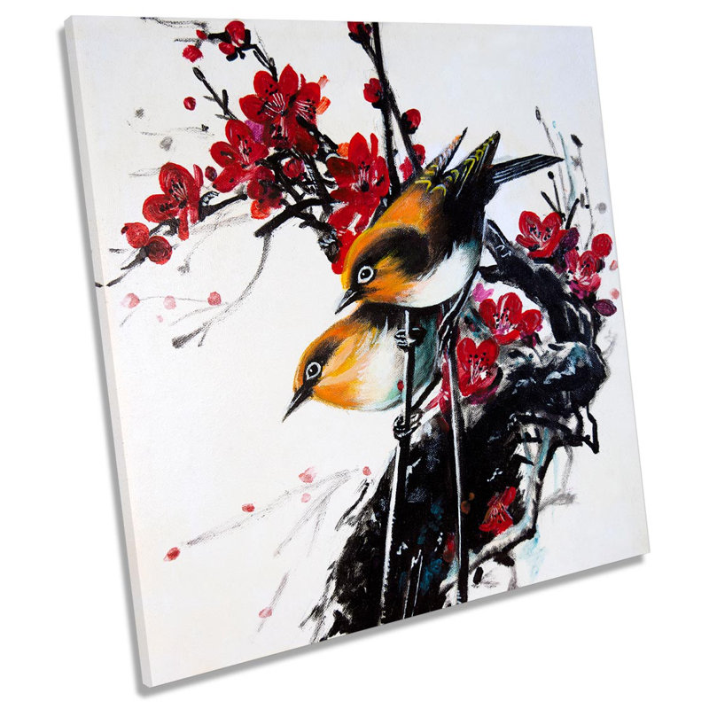 Z6022 Oriental Birds Floral Picture - Wrapped Canvas Print, 91.4cm H x 91.4cm W x 4cm D