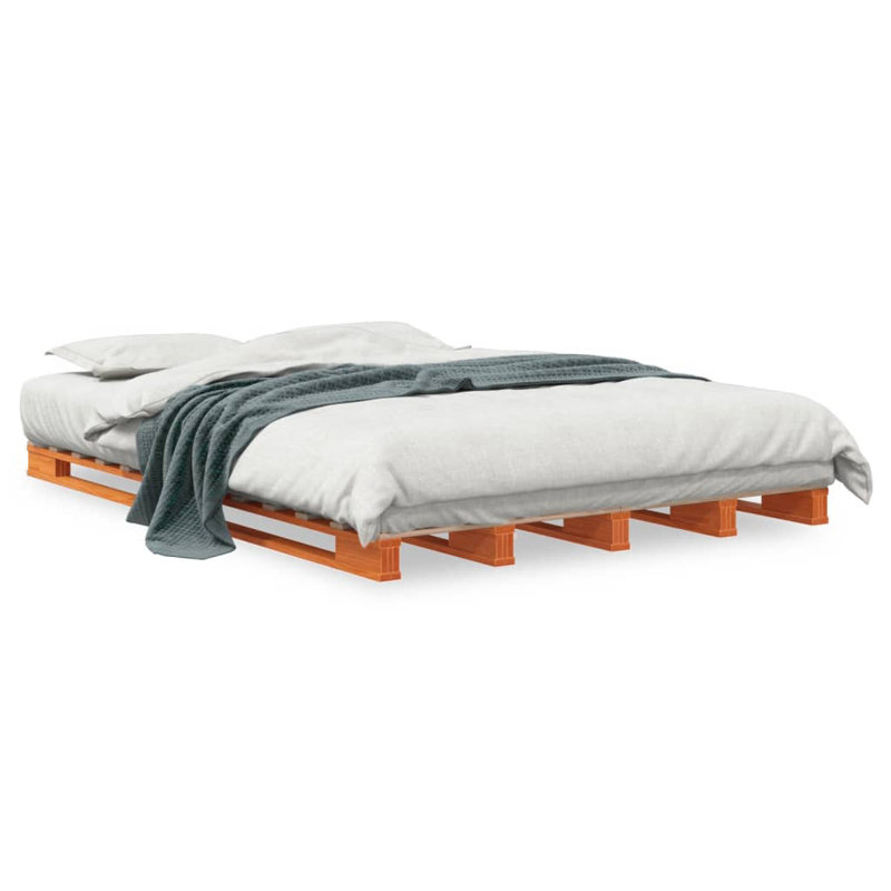 Pallet Bed Solid Wood, European Double (140 x 200 cm), Wax Brown