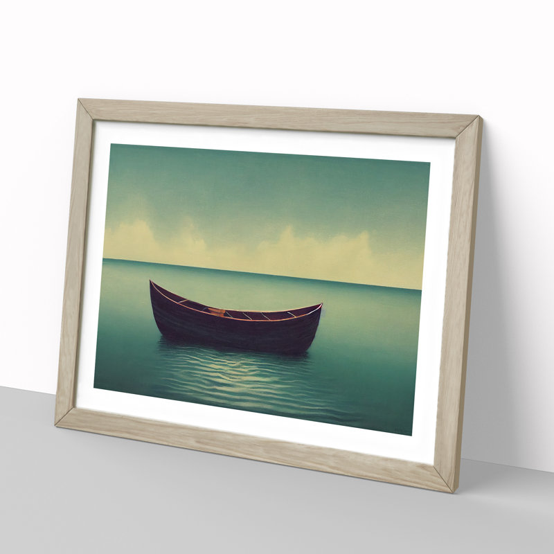Wooden Boat - Single Picture Frame Painting, 46cm H x 64cm W x 2cm D, Oak