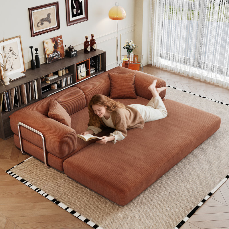 Canapé-lit convertible en velours côtelé de 78,8 po avec 2 coussins, sans assemblage pour le bureau, les appartements et la vie compacte