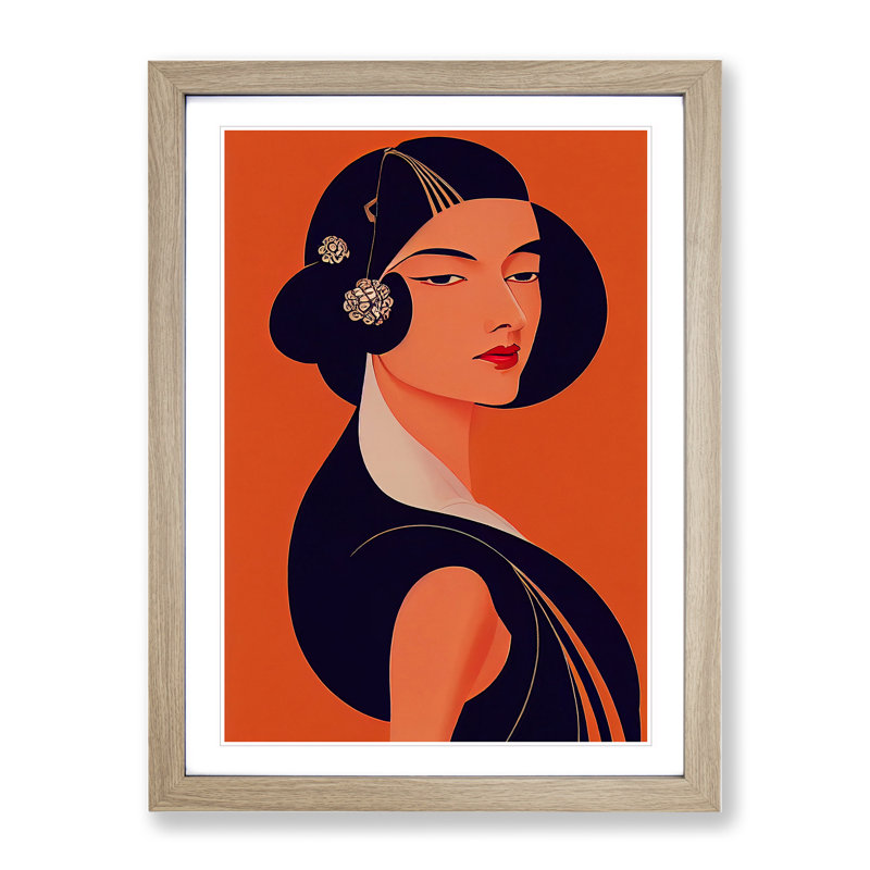 Art Deco Woman No.1 - Wall Art, 46cm H x 34cm W x 2cm D, Oak Frame
