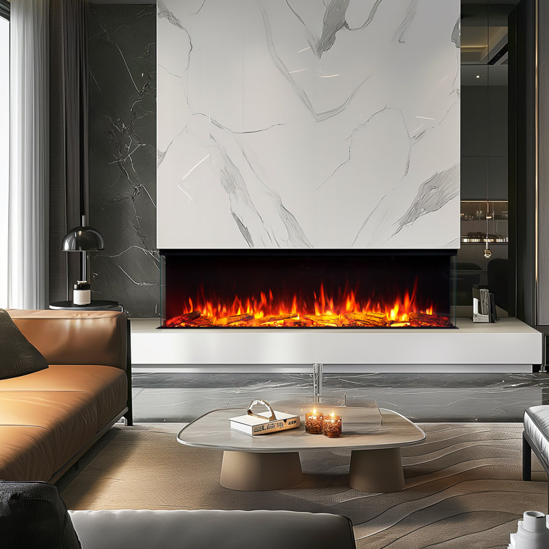 Smart Build In Electric Fireplace Insert, 1-2-3 Sided View, Heater 750W/1500W, Multi Colors Of Flame & Fuel Bed, Alexa/Google Assistant Enabled