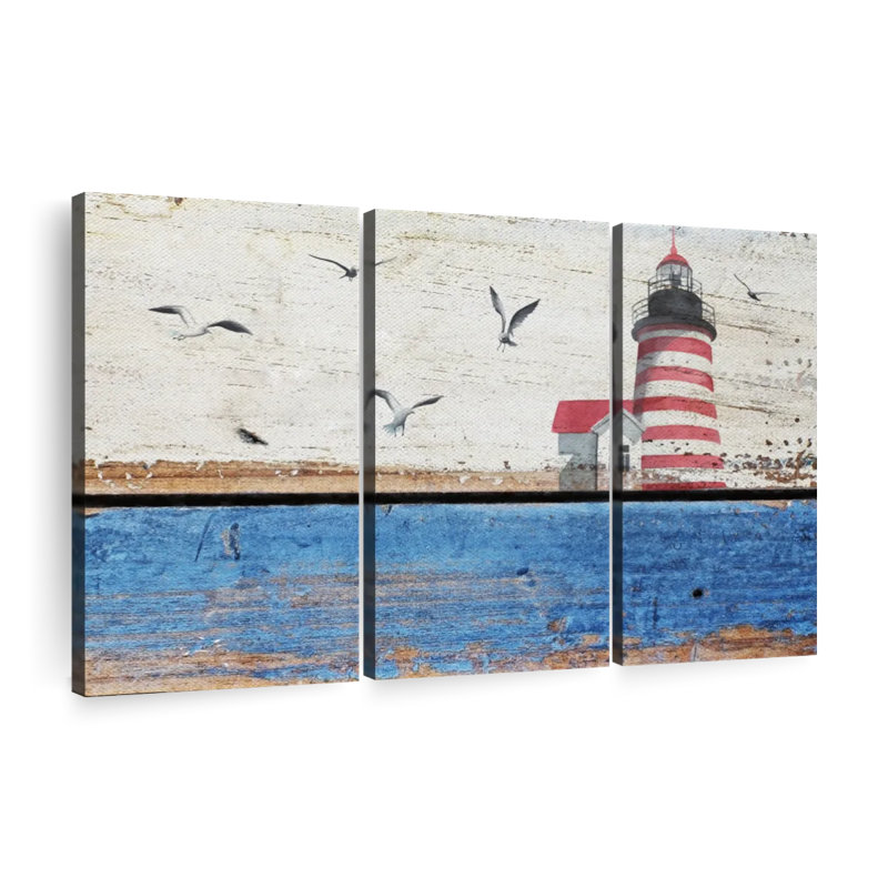 Ensemble de 3 pièces phare classique sur toile, H 48 po x l 74 po x P 1,25 po