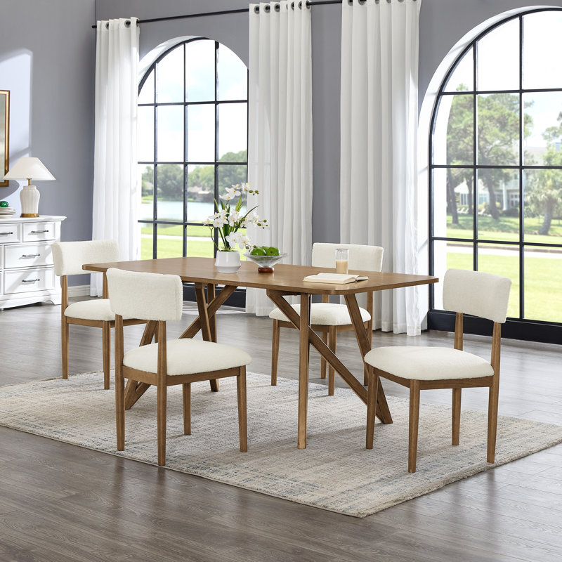 Axler Dining Set, Tripod-Cross Dining Table With Stylish Chairs, 5, Brown