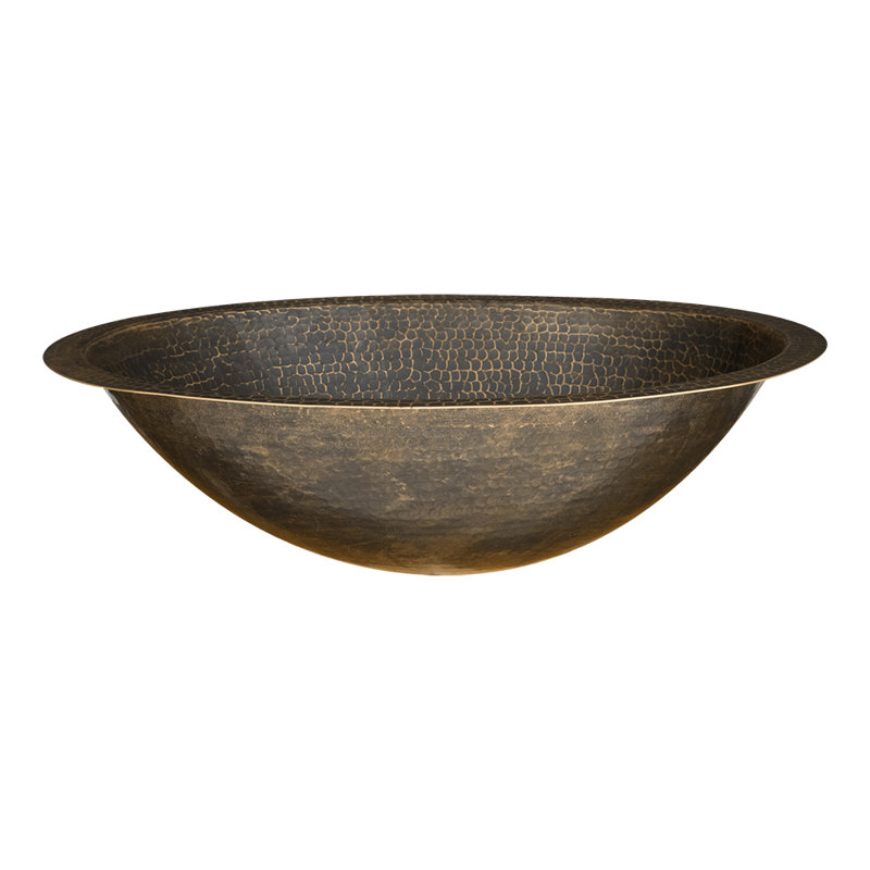 19" Oval Under Counter Hammered Copper Bathroom Sink in Antique Brass