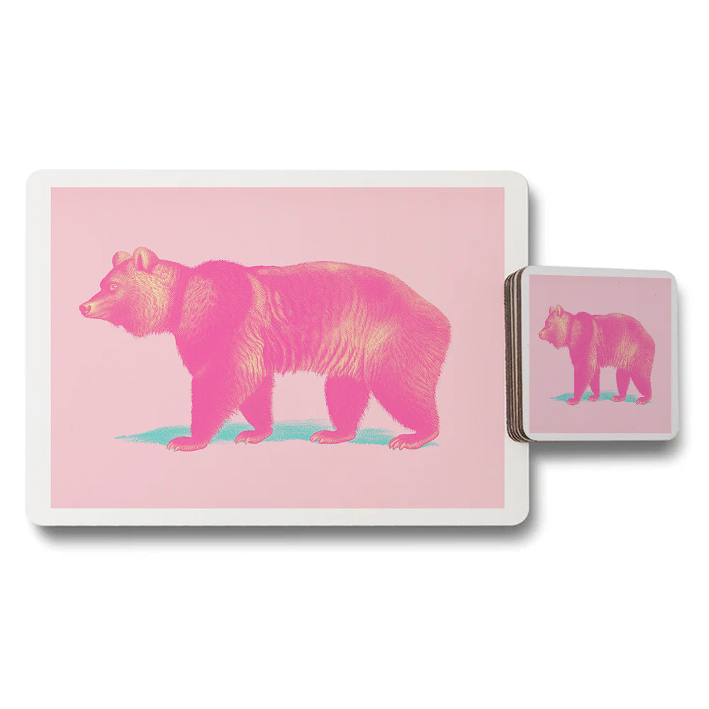 Bear Placemats and Coaster Set Pink Artwork for Dinner Table