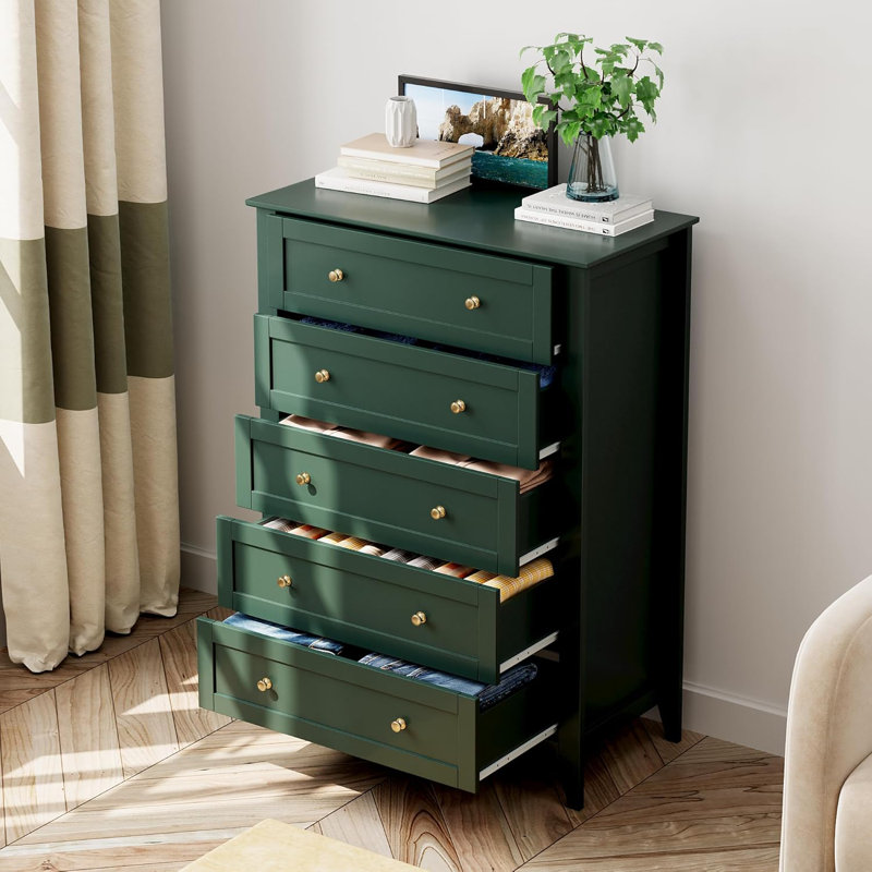 Grande commode à 5 tiroirs, commode moderne en bois avec tiroirs profonds et boutons en métal pour la chambre à coucher, le vestibule et le couloir