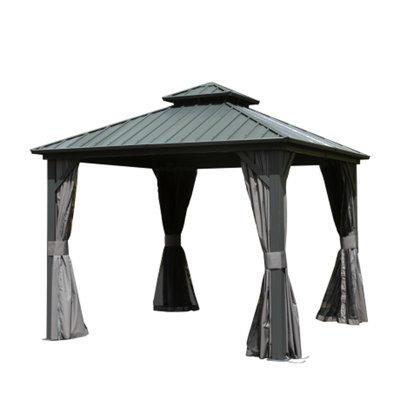 Aluminum Gazebo With Double Roof, Enhances Outdoor Living, Patio, Backyard, Deck, Lawn - Gray 8X8 Ft Gazebo, Classic And Modern Combined Grey