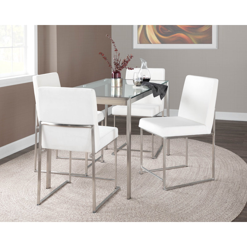 Brieon Rectangular Metal Dining Table, Silver, Clear Glass
