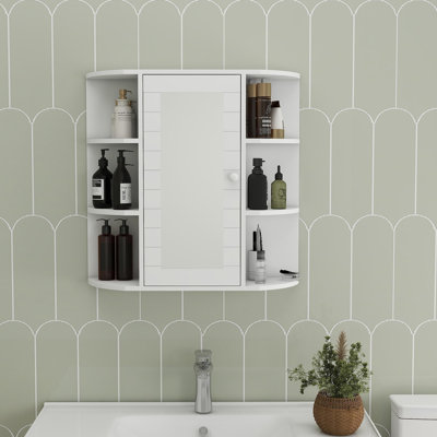 Armoire à pharmacie de salle de bain avec miroir, armoire de salle de bain murale avec porte miroir, 6 tablettes ouvertes, 3 tablettes réglables pour salle de bain