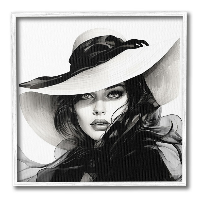ChicWomanGazingGicleeArtbyRB, Giclée encadrée noir minuit, H 17 po x l 17 po