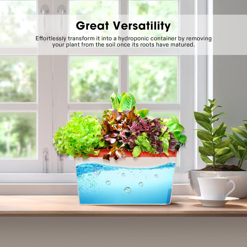 Self-Watering Window Herb Planter Box, Orange/Green, 4
