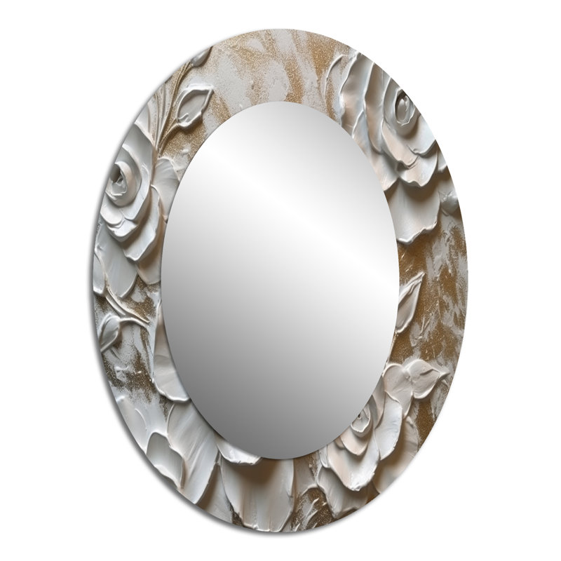 White Roses In Bloom - Grand miroir mural ovale sur métal, 40 po x 30 po
