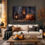 Toile orange citrouille orange et lanterne avec toile d'Halloween séchée-882373576