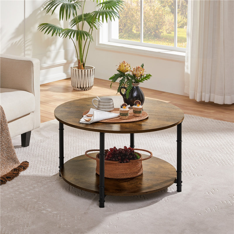Rustic Round Coffee Table Sofa Table, 18" H x 35.5" L x 35.5" W