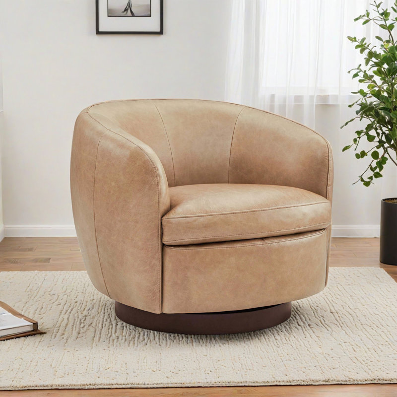 Marcy Vegan Leather Swivel Barrel Chair, Copley Tan Faux Leather