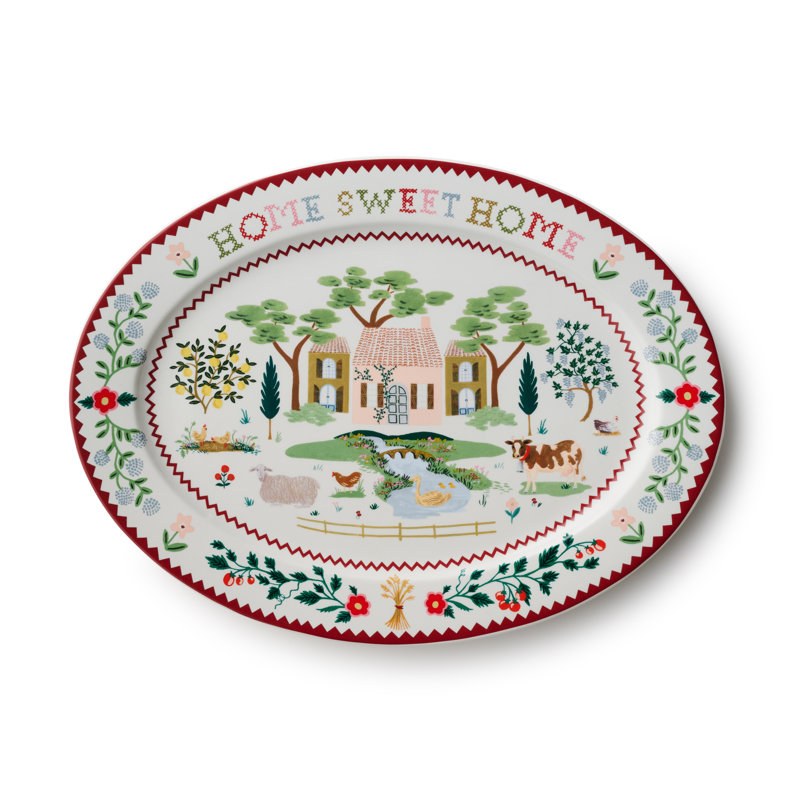 Grand plateau de service en porcelaine Home Sweet Home