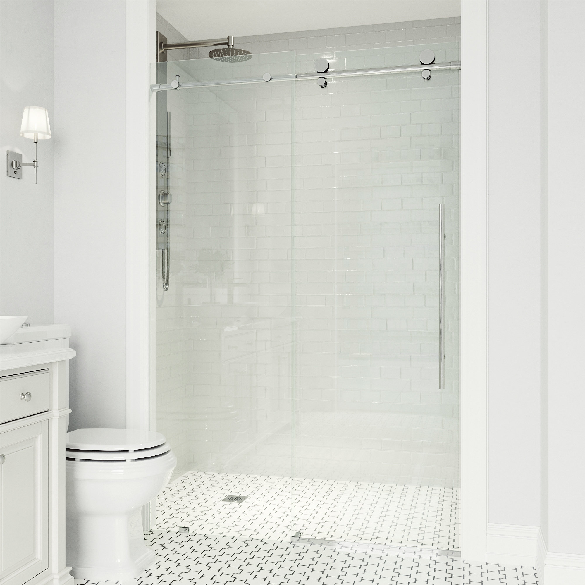 Elan E-Class 56-60" W x 76" H Sliding Frameless Shower Door with 3/8" Clear Glass, Chrome