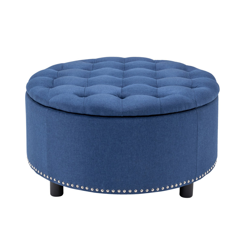 Repose-pieds de rangement en tissu Alessandro, Mélange de polyester bleu