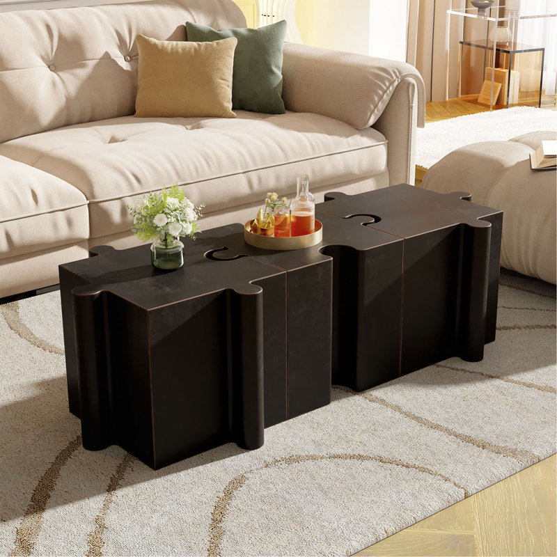 3-Piece Artistic Puzzle Table Set/Modular MGO Side Tables With Interlocking Design (2 Convex & 1 Concave)/ 200Lb Capacity For Indoor & Outdoor