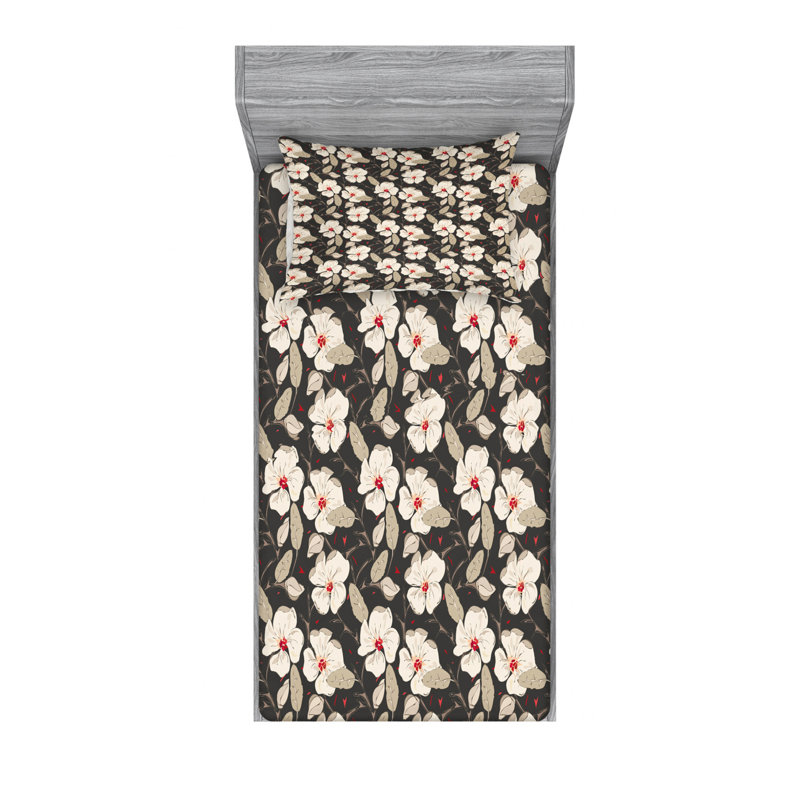 Microfiber Floral Sheet Set, Twin Sheet Set + Fitted Sheet + 1 Pillowcase