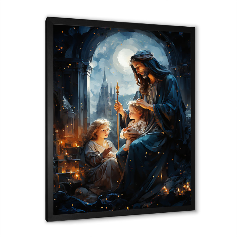 Crèche de la Nativité «I», impression sur toile, H 32 po x l 24 po x P 1 po, Cadre simple noir