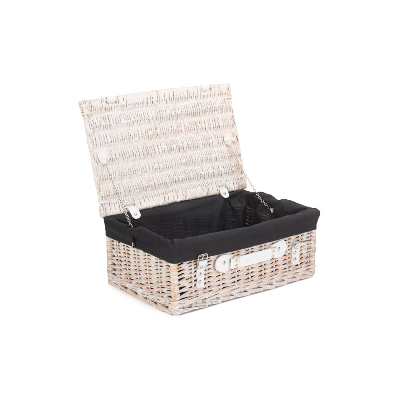Wicker Hamper Basket with Lining, 19cm H x 46cm W x 30cm D, White/Black Lining