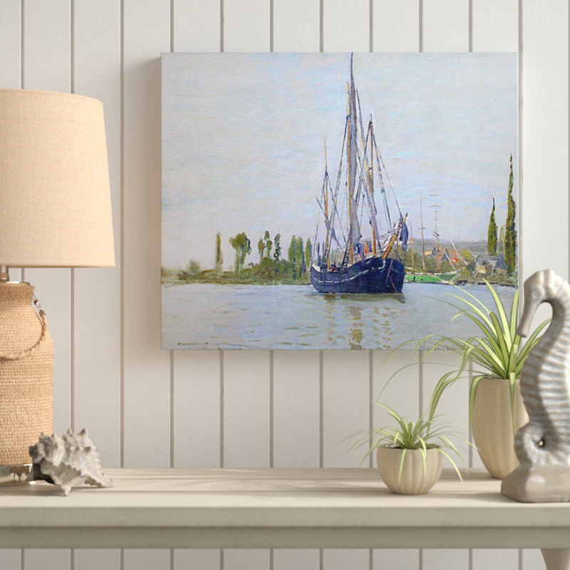 « the voilier bateau », impression, H 18 po x l 27 po x P 1,5 po, Pas de tapis, Toile tendue