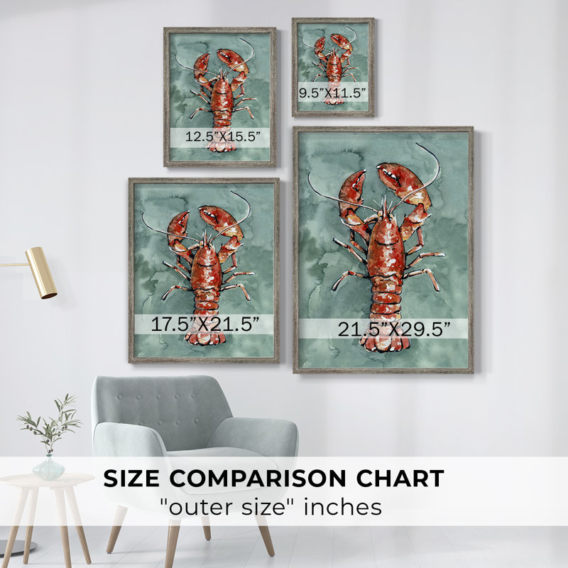 «Aquatic Lobster I», reproduction encadrée - bois massif, H 15 po x l 12 po