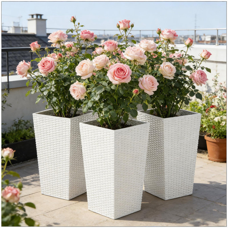 Ensemble de 3 pots à fleurs spacieux, boîte de plantes, grande boîte à fleurs, Blanc