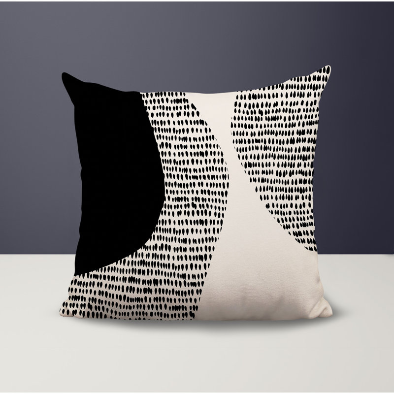 Coussin carré intérieur / extérieur pia, H 15 po x l 15 po, Blanc cassé / noir