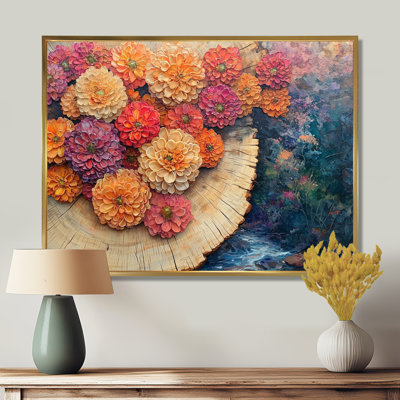 «Colors of Chrysanthemums Flowers On A Top of Woode - Chrysanthemums», reproductions encadrées