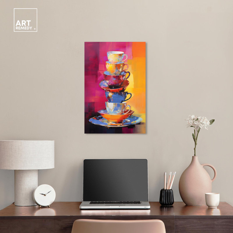 "Bright Teacups", art mural par Art Remedy, H 24 po x l 16 po, Toile tendue