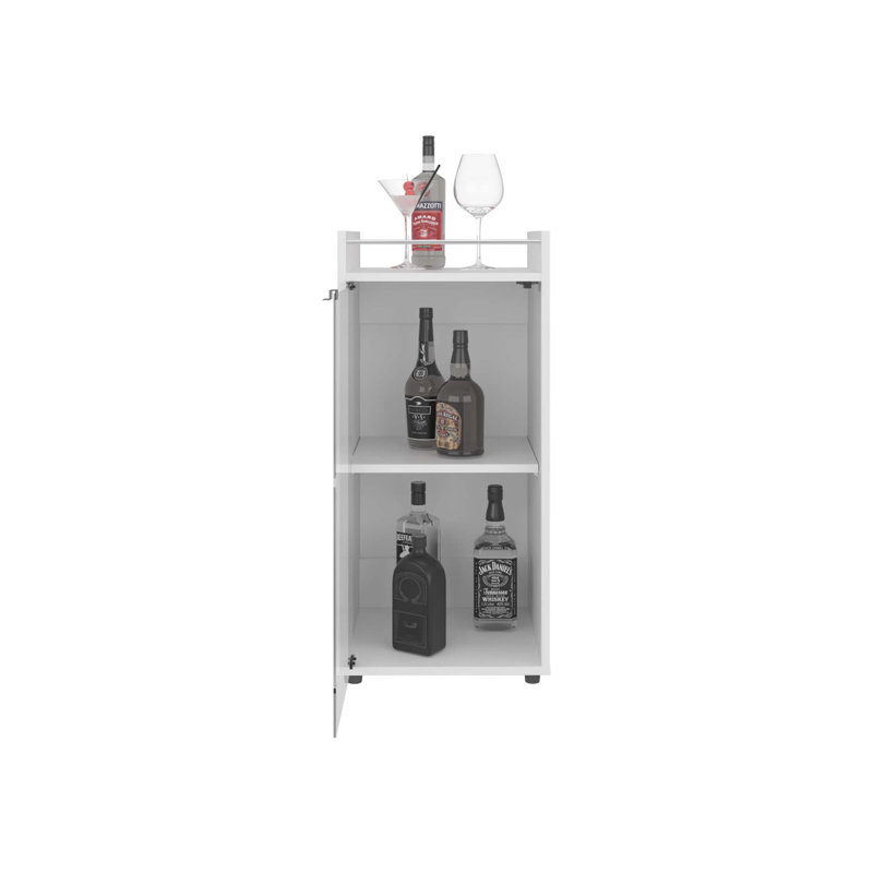 Armoire de bar 2 portes Theba, tablette ouverte et design compact, rangement pour bar moderne, Blanc