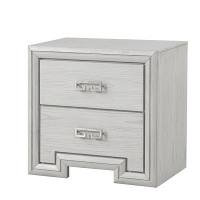 Basil Nightstand, 2 Drawers, Rustic White Solid Wood, 29 Inch