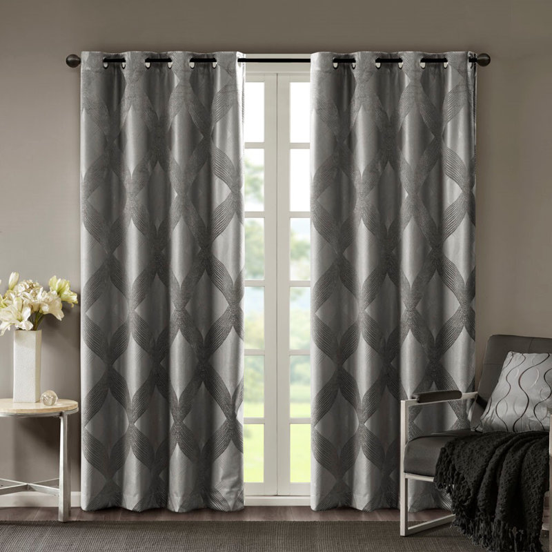 Jacquard Total Blackout Curtain Panel, Charcoal, 10.24" W x 11.02" L