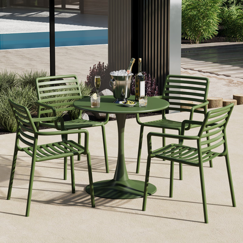 4-Person Outdoor Round Dining Set, Green