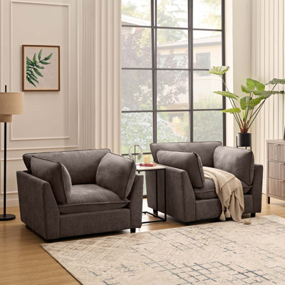 Heffernan 44.49" Wide Upholstered Plush Accent Chair With Square Arms Set Of 2