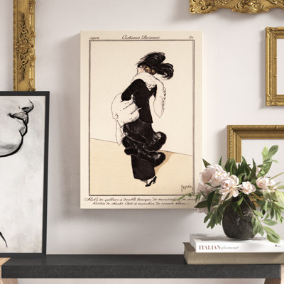 Wrapped Canvas Wall Art - Unknown 'Vintage French Fashion I' Wall Art for Living Room, Bedroom, or Office Décor - 12x19